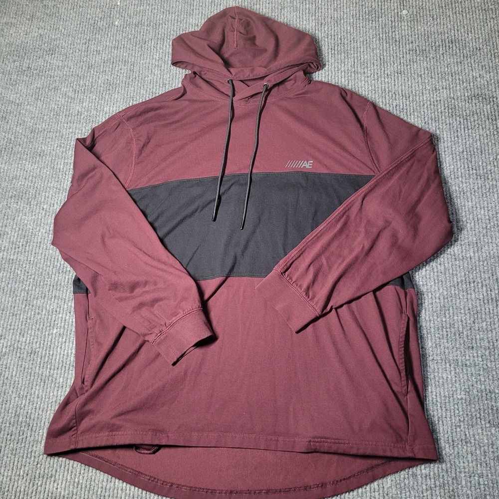 American Eagle Sweatshirt Mens 2XL XXL Maroon Print Logo‎ Hoodie Pullover